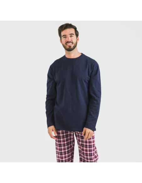 Pijama homem flanela Cuadro Sergio azul marinho