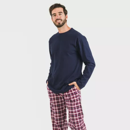 Pijama homem flanela Cuadro Sergio azul marinho