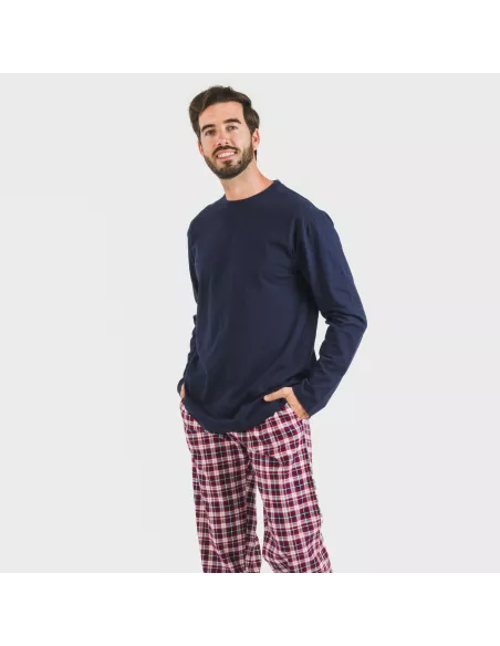 Pijama homem flanela Cuadro Sergio azul marinho