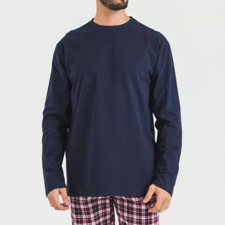 Pijama homem flanela Cuadro Sergio azul marinho