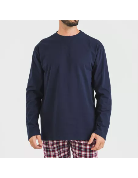 Pijama homem flanela Cuadro Sergio azul marinho