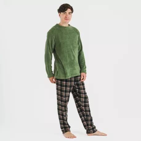 Pijama coral homem Cuadro Frankurt verde caça