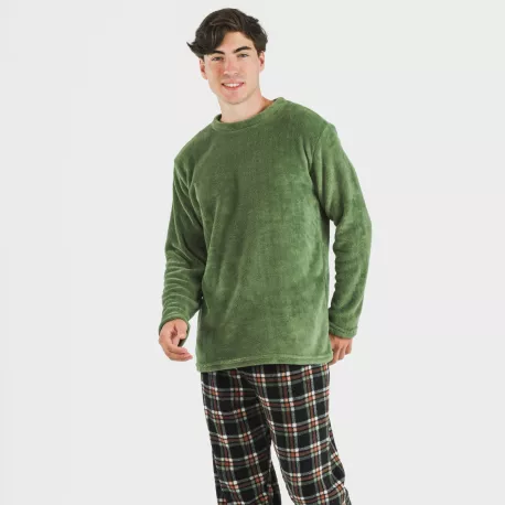 Pijama coral homem Cuadro Frankurt verde caça