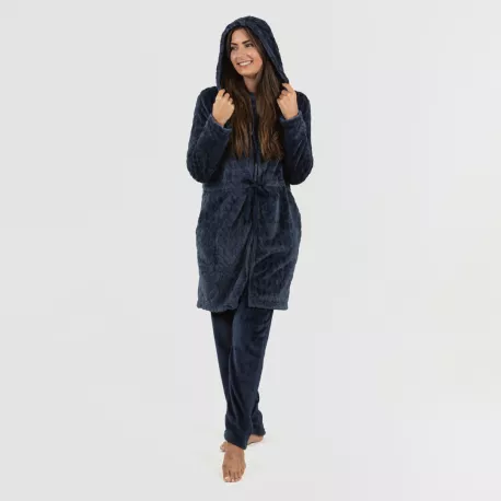 Roupão veludo com gorro Devore liso