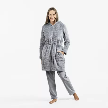 Roupão veludo com gorro Devore liso