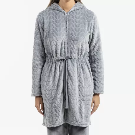 Roupão veludo com gorro Devore liso