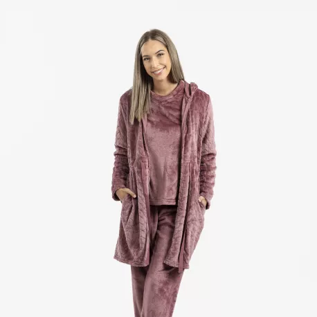 Roupão veludo com gorro Devore liso
