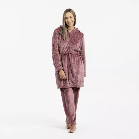 Roupão veludo com gorro Devore liso