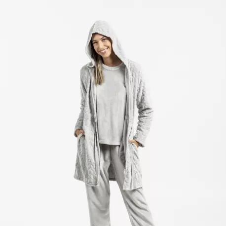 Roupão veludo com gorro Devore liso