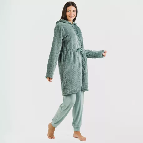 Roupão veludo com gorro Devore liso