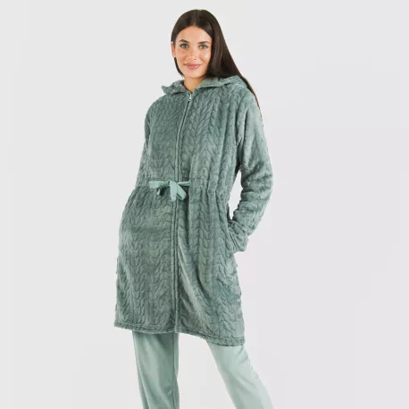 Roupão veludo com gorro Devore liso