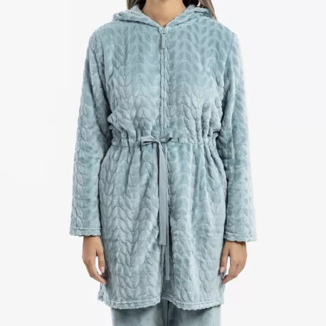 Roupão veludo com gorro Devore liso