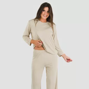 Pijama comprido viscosa mulher liso 2