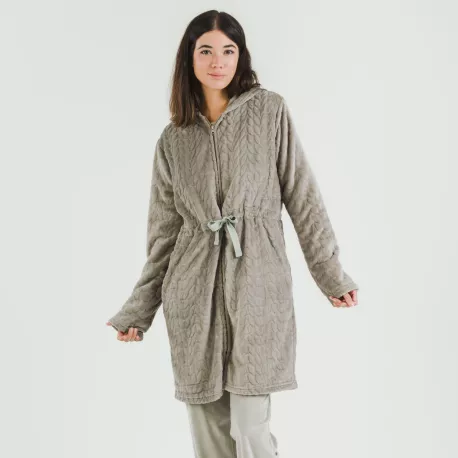 Roupão veludo com gorro Devore liso