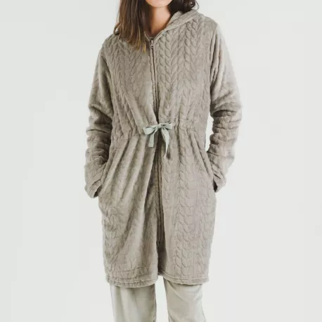 Roupão veludo com gorro Devore liso