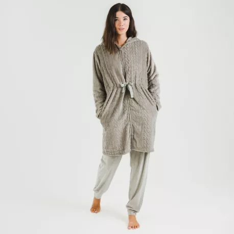 Roupão veludo com gorro Devore liso