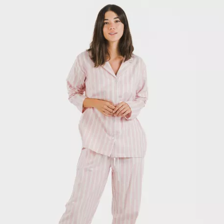 Pijama Flanela com lapela mulher Raya Marsella rosa