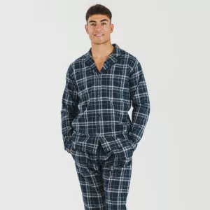 Pijama flanela com lapela homem Cuadro Brais azul