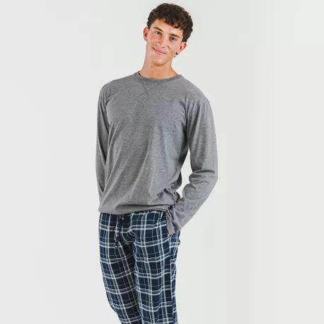 Pijama homem flanela Cuadro Brais cinza misto