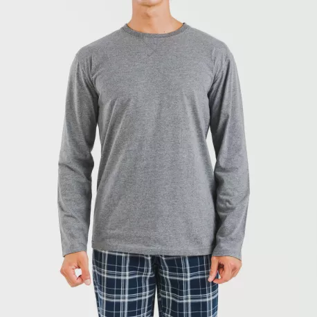 Pijama homem flanela Cuadro Brais cinza misto