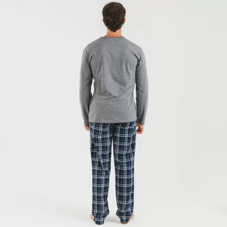 Pijama homem flanela Cuadro Brais cinza misto