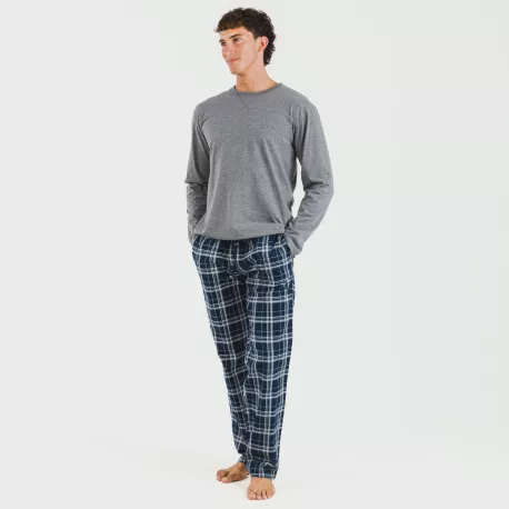 Pijama homem flanela Cuadro Brais cinza misto