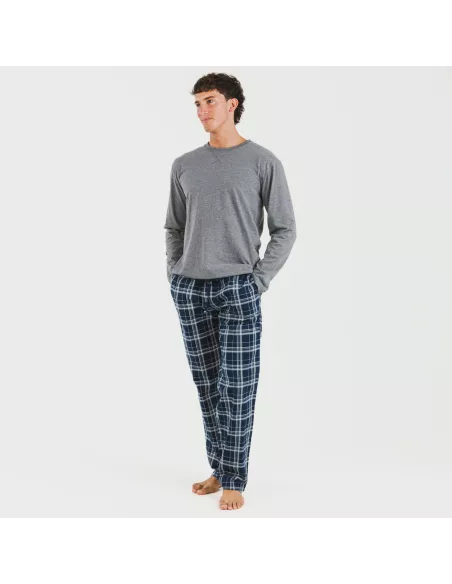 Pijama homem flanela Cuadro Brais cinza misto Pijama homem flanela Cuadro Brais cinza misto