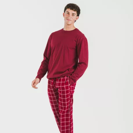 Pijama homem flanela Cuadro Nitari bordeaux