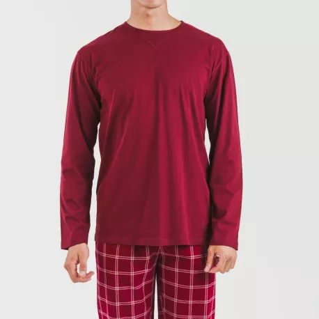 Pijama homem flanela Cuadro Nitari bordeaux