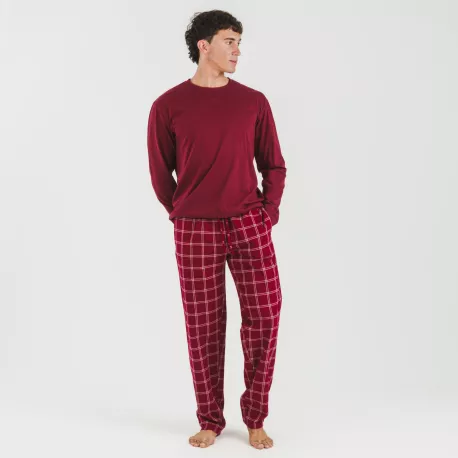 Pijama homem flanela Cuadro Nitari bordeaux