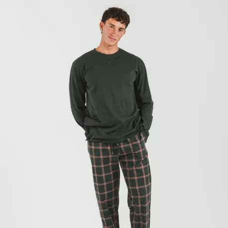 Pijama homem flanela Cuadro Nelby verde caça