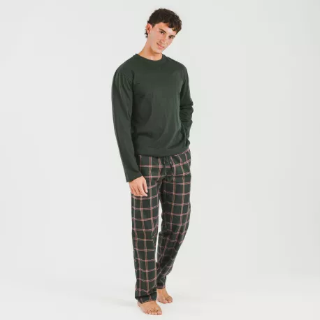 Pijama homem flanela Cuadro Nelby verde caça