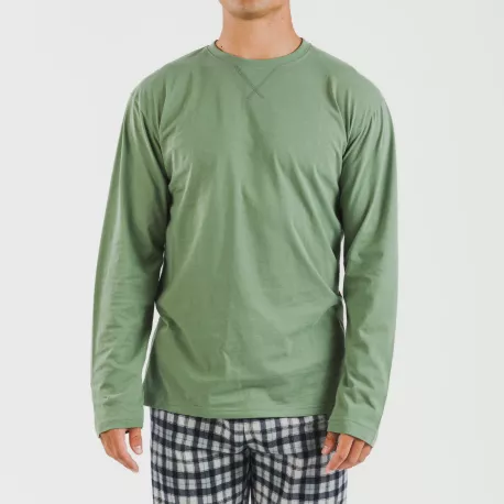 Pijama homem flanela Cuadro Javier verde caça