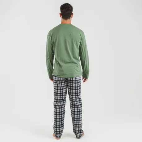 Pijama homem flanela Cuadro Javier verde caça