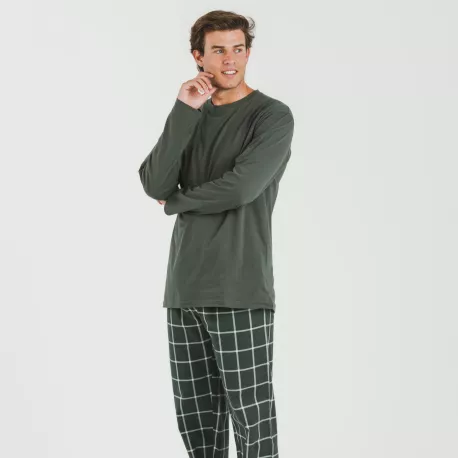 Pijama homem flanela Cuadro Andino verde caça