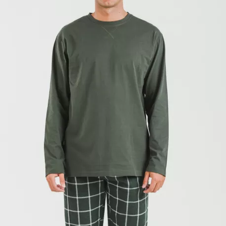 Pijama homem flanela Cuadro Andino verde caça