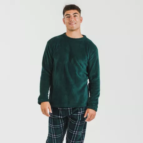 Pijama coral homem Cuadro Welo verde