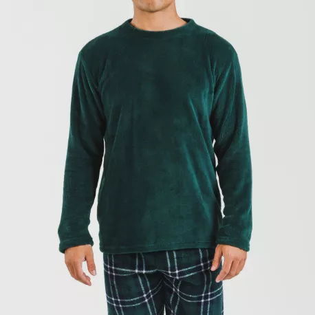 Pijama coral homem Cuadro Welo verde