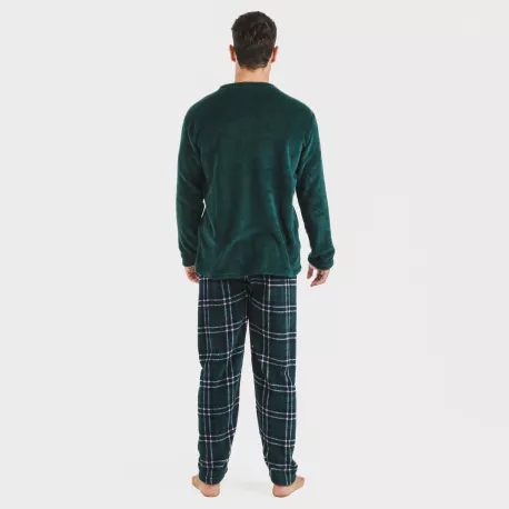 Pijama coral homem Cuadro Welo verde