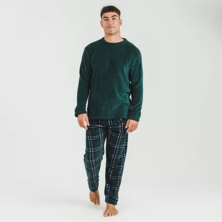 Pijama coral homem Cuadro Welo verde