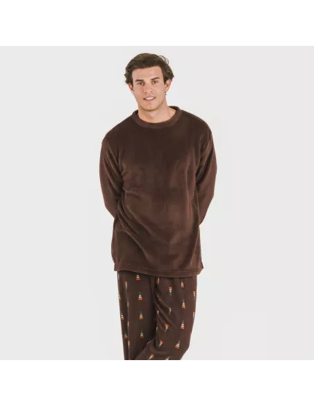 Pijama coral homem Pelayo castanho Pijama coral homem Pelayo castanho