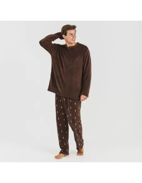 Pijama coral homem Pelayo castanho Pijama coral homem Pelayo castanho