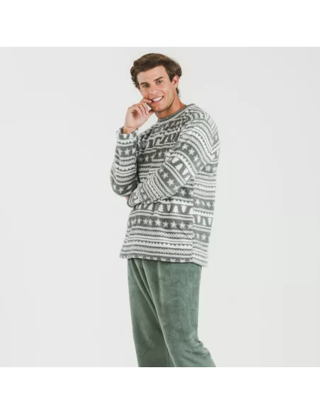 Pijama coral homem Teseo verde caça Pijama coral homem Teseo verde caça