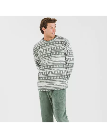 Pijama coral homem Teseo verde caça Pijama coral homem Teseo verde caça