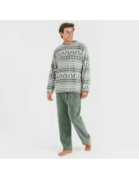 Pijama coral homem Teseo verde caça Pijama coral homem Teseo verde caça