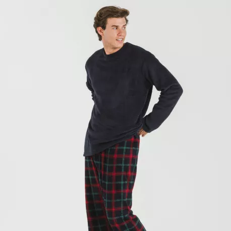 Pijama coral homem Cuadro Roman azul marinho