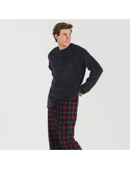 Pijama coral homem Cuadro Roman azul marinho Pijama coral homem Cuadro Roman azul marinho