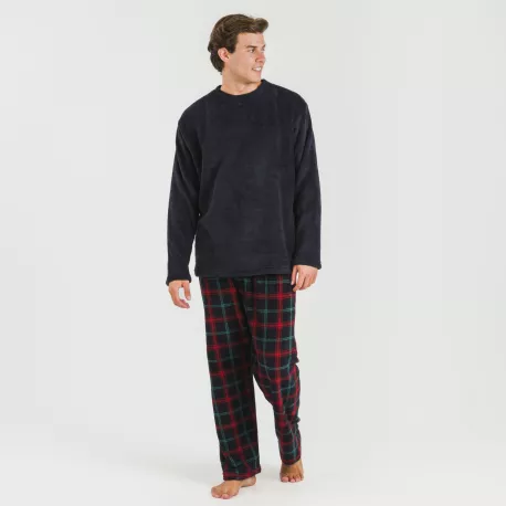 Pijama coral homem Cuadro Roman azul marinho