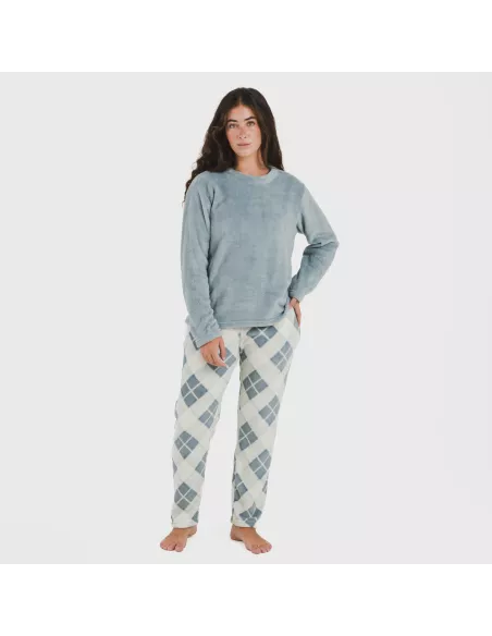 Pijama coral Cuadro Guima azul indigo Pijama coral Cuadro Guima azul indigo