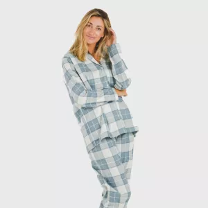 Pijama flanela com lapela mulher Cuadro Guima azul indigo 2